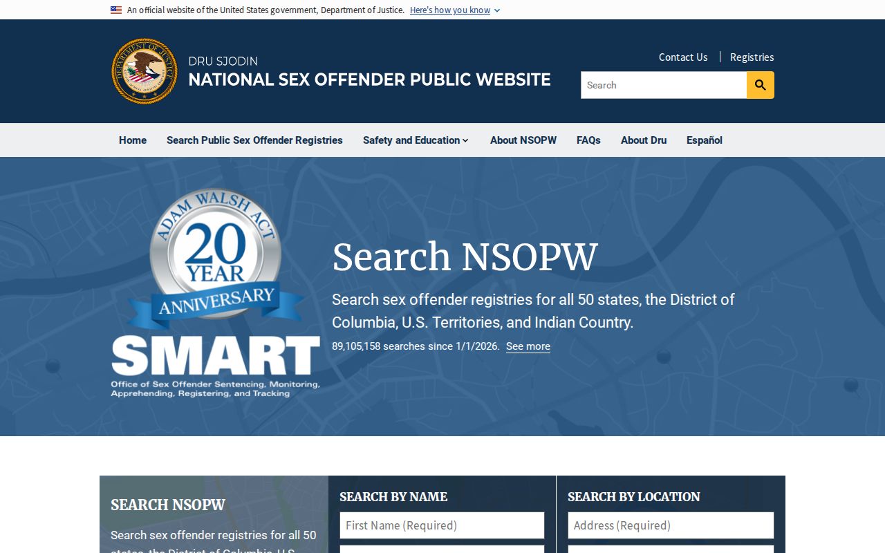 Cumberland County sex offender search through the DOJ national registry interface