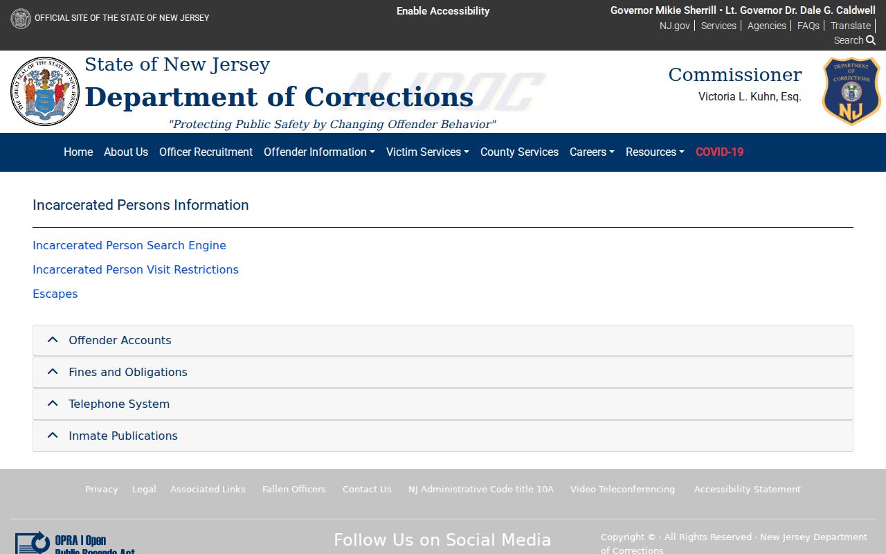 Cumberland County arrest lookup and NJDOC custody search information