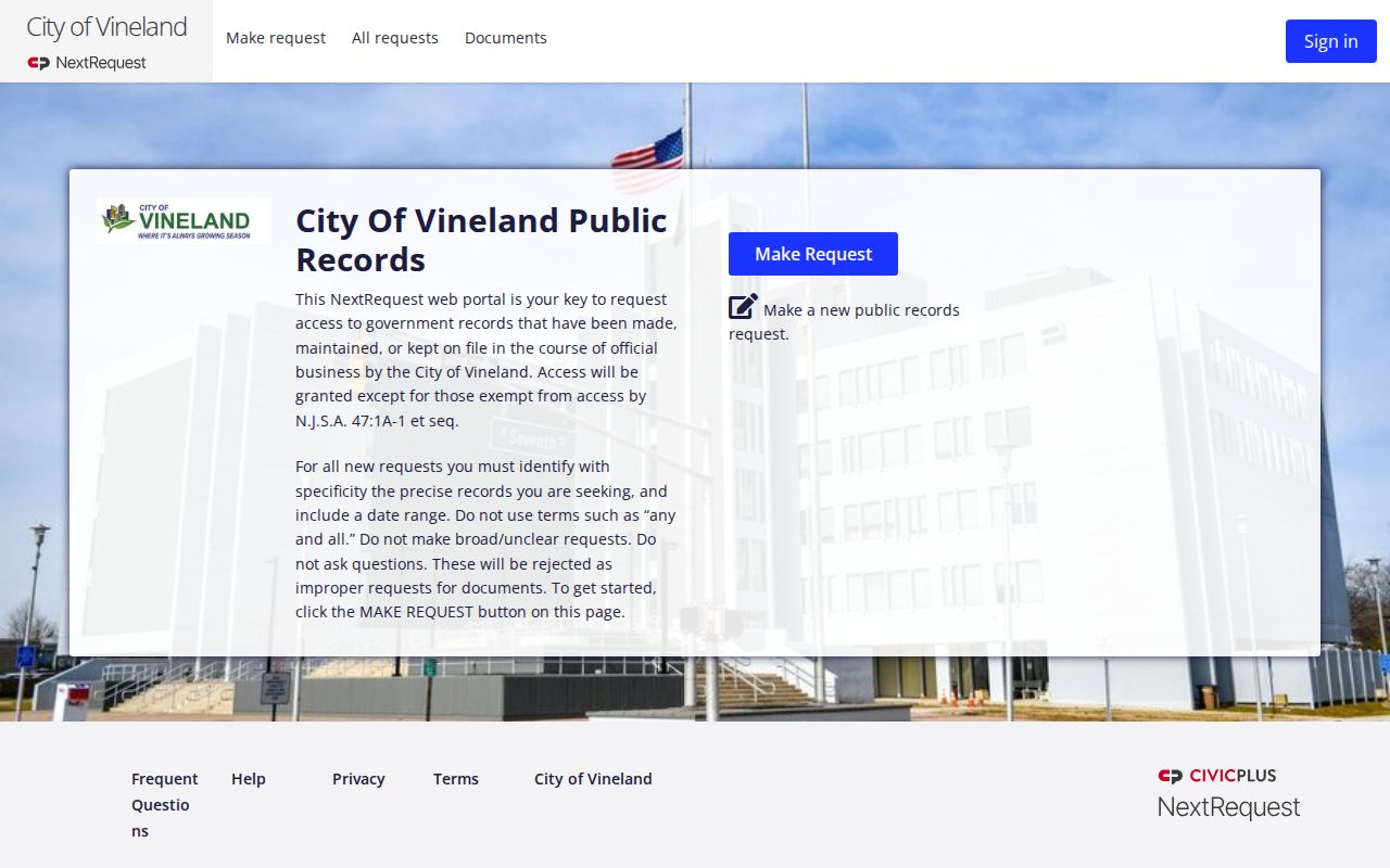Vineland criminal records request portal