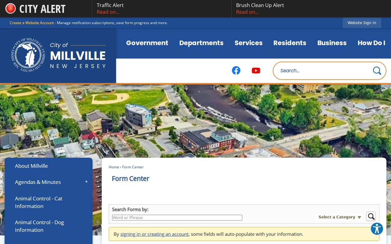 Millville criminal records OPRA FormCenter fields