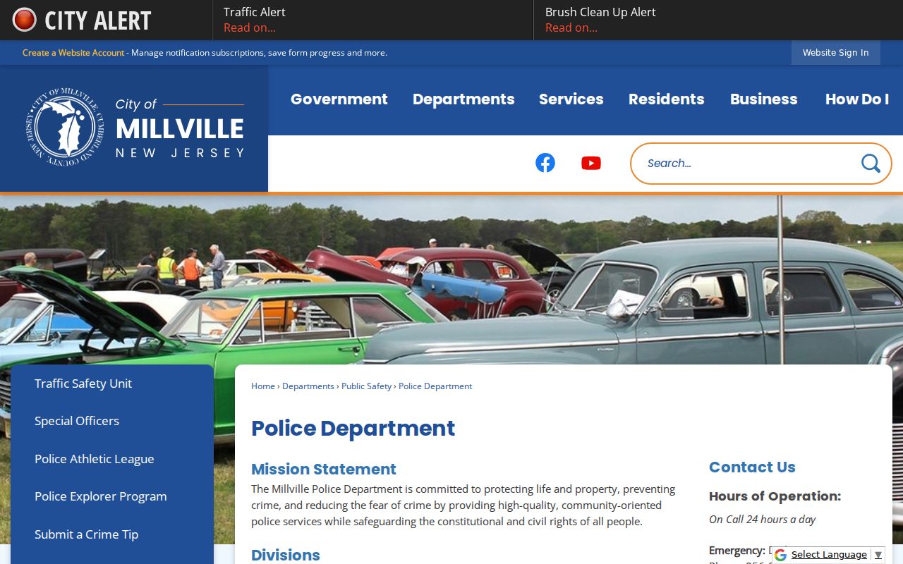 Millville criminal history police records contact page