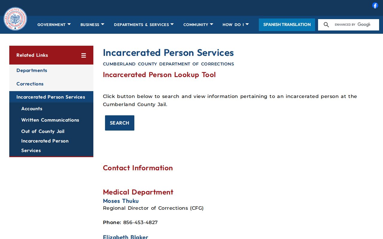 Cumberland County criminal records incarcerated person lookup